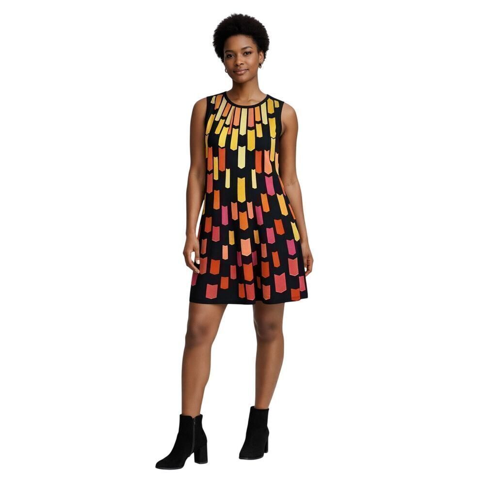 VIVEZA Women's Sleeveless A-Line Lightweight Dress Black/Multi-Color Size Small